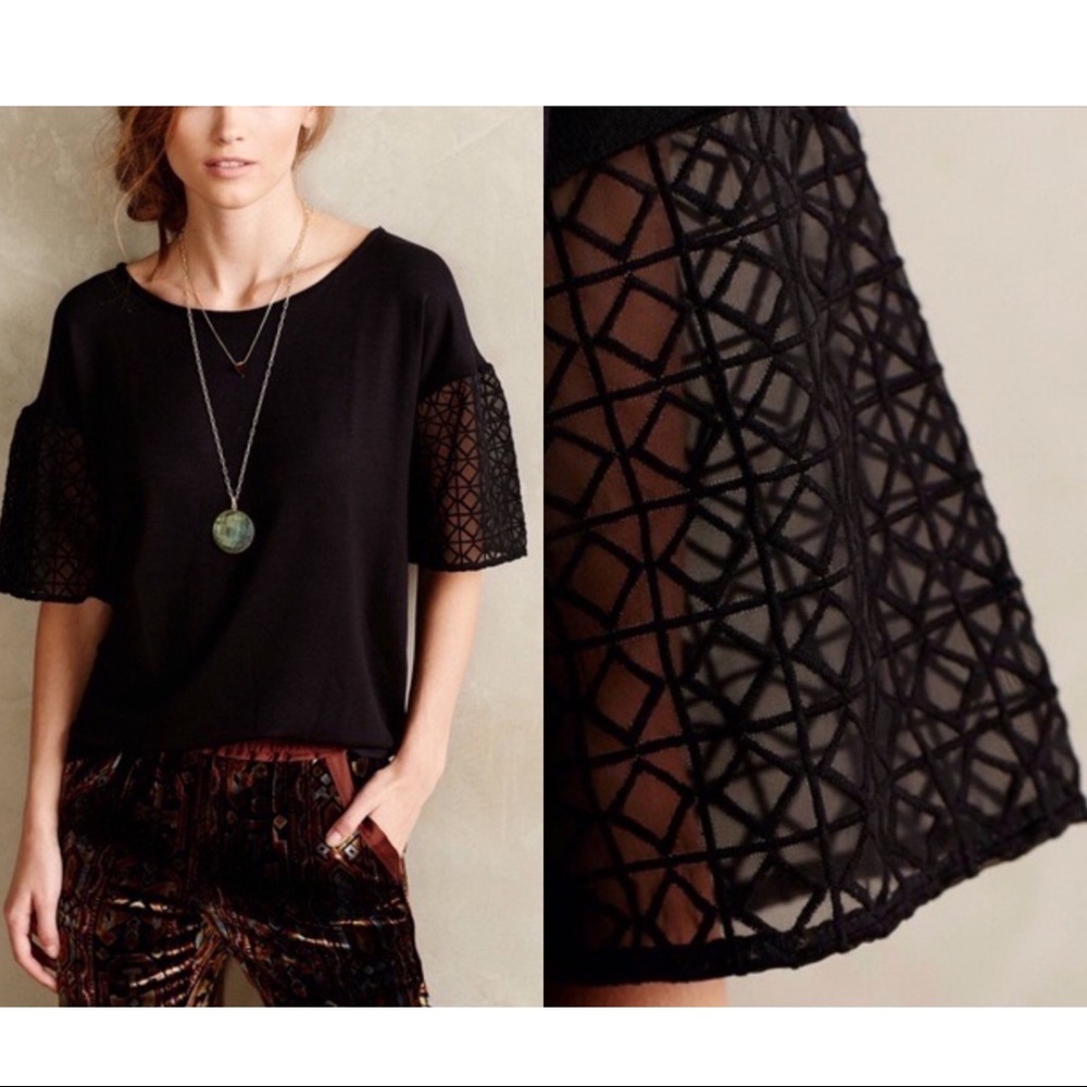 Anthropologie Sz M Lace Sleeve Top Dolan EUC